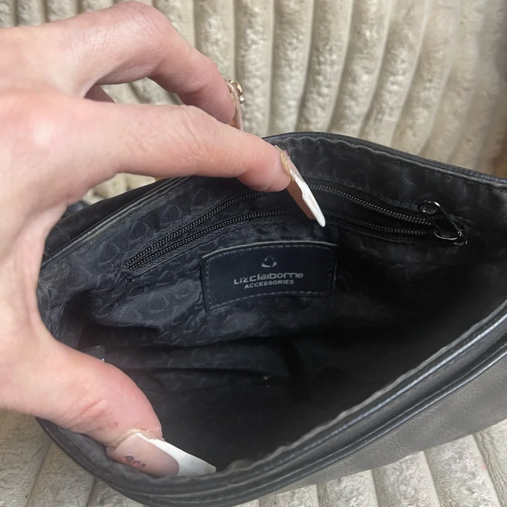 Liz Claiborne Black Leather Messenger Bag